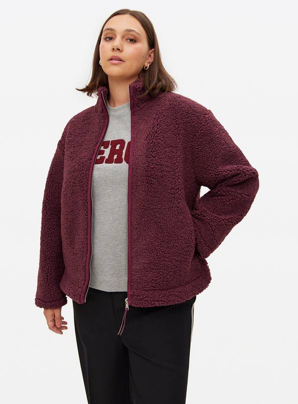 Burgundy Zip Through Borg Fleece  M